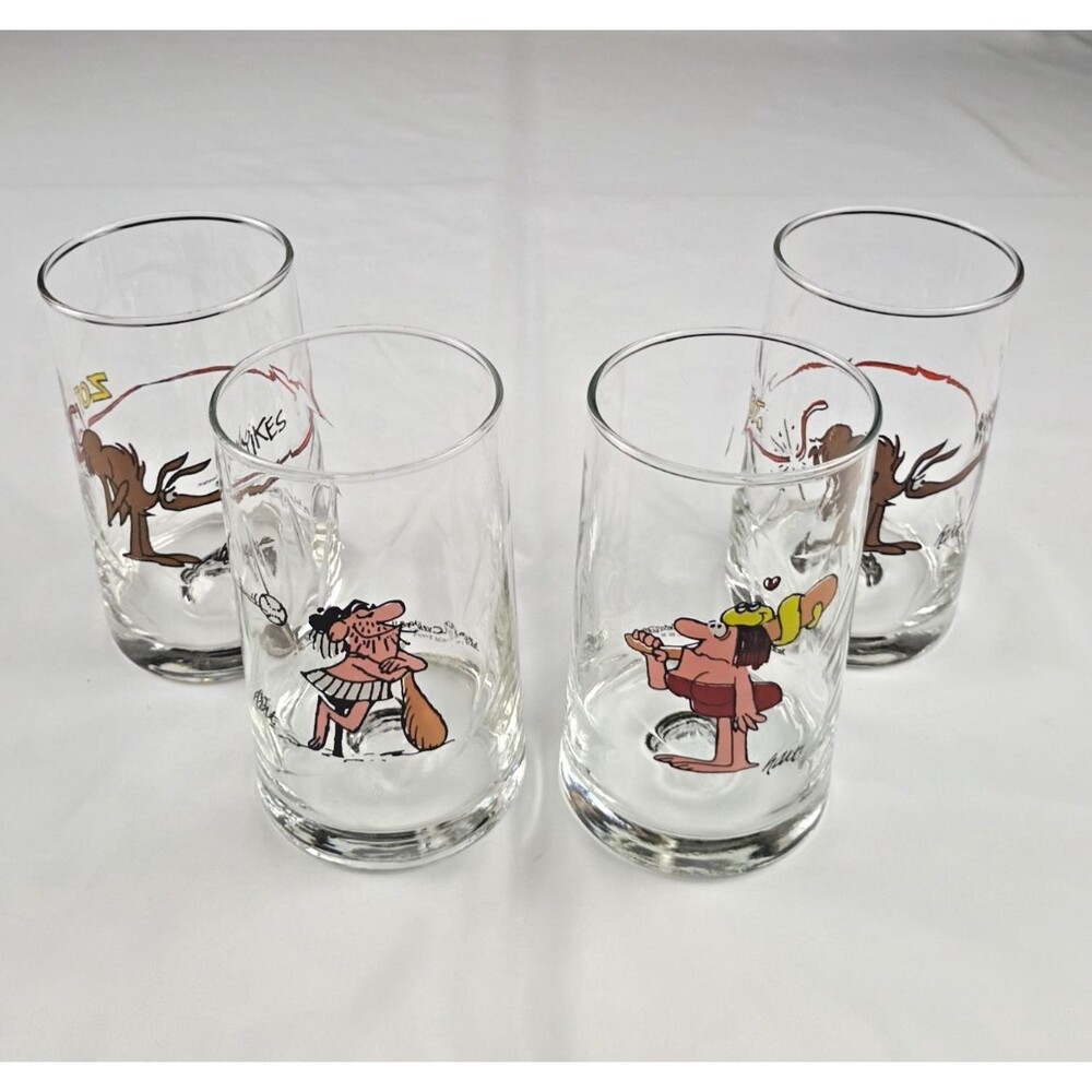 Vintage 1981 Arby's B.C. Comic Ice Age Glasses Set of 4 Wiley Fat Broad Anteater